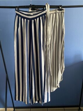 Striped Wide-Leg Pant&Skirt - Navy and White